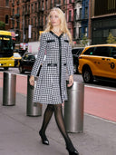 Tweed Front Button Open Long Sleeve Dress DRESS Gracia Fashion BLACK/WHITE S 