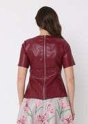 Twisted Knot Neck Short Sleeve Pleather Top TOP Gracia Fashion 
