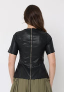 Twisted Knot Neck Short Sleeve Pleather Top TOP Gracia Fashion 