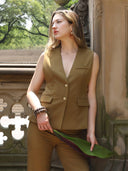 V-Neck Flap Pocket Waistcoat VEST Gracia Fashion L/BROWN S 