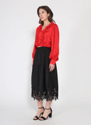 V-Neck Long Sleeve Ruffle Detailed Crop Top TOP Gracia Fashion 