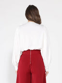 V-Neck Long Sleeve Ruffle Detailed Crop Top TOP Gracia Fashion 