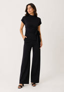 V-Neck Peplum Top W/ Long Draped Sash TOP Gracia Fashion 