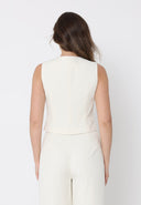 V-Neck Sleeveless Brooch Detail Vest PANTS Gracia Fashion 