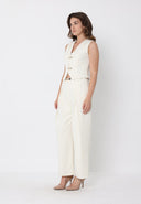V-Neck Sleeveless Brooch Detail Vest PANTS Gracia Fashion 