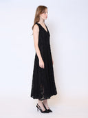V-Neck Sleeveless Lace A-Line Long Solid Dress DRESS Gracia Fashion 