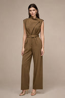 V-Neck Waist Belt Detail Lapelled Jumpsuit JUMPSUIT Gracia Fashion 