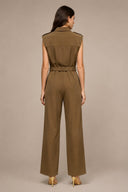 V-Neck Waist Belt Detail Lapelled Jumpsuit JUMPSUIT Gracia Fashion 