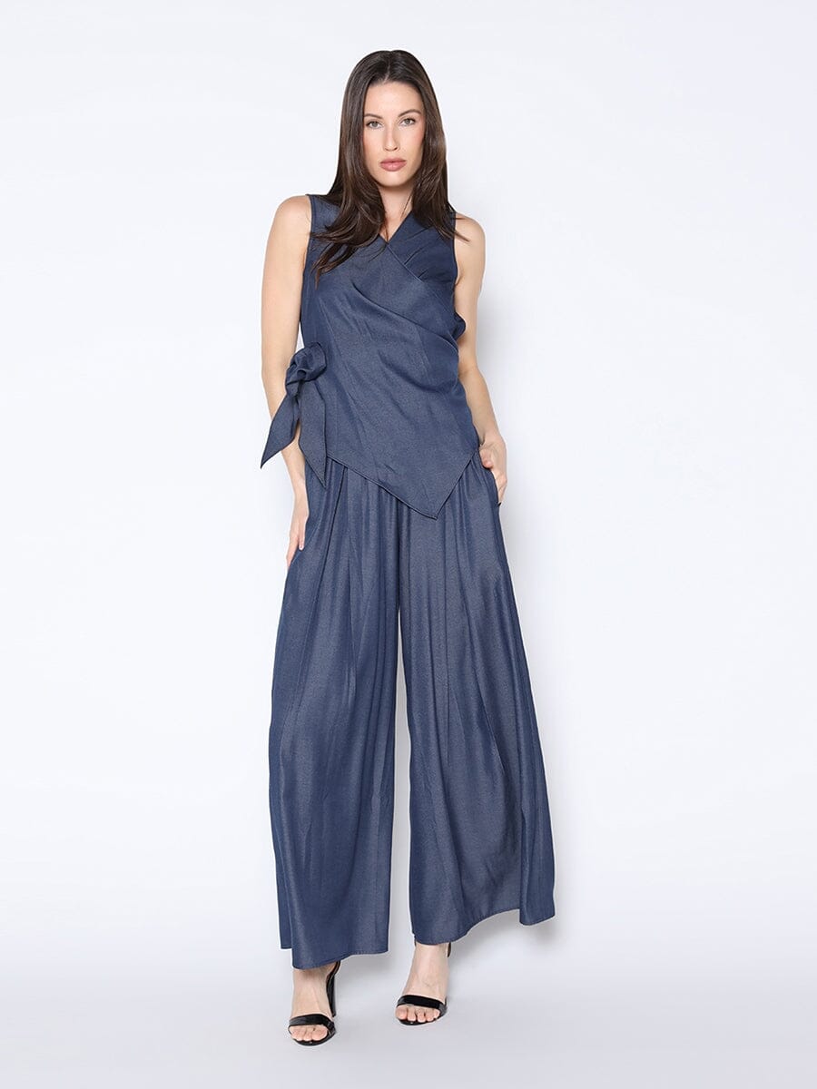 V-Neck Wrap Over Sleeveless Denim Top TOP Gracia Fashion 