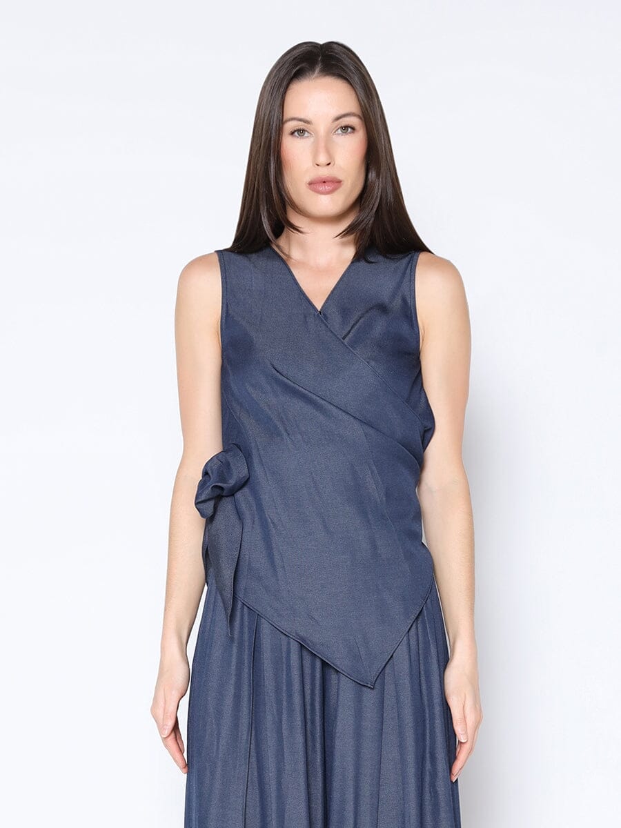 V-Neck Wrap Over Sleeveless Denim Top TOP Gracia Fashion DENIM S 
