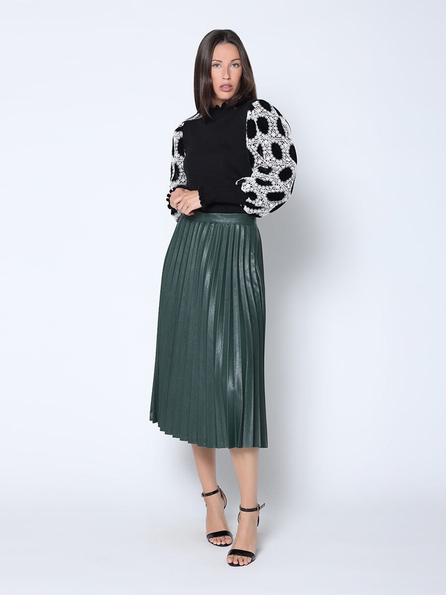 Velvet Polka Dot Bishop Sleeve Kintted Top TOP Gracia Fashion BLACK S 
