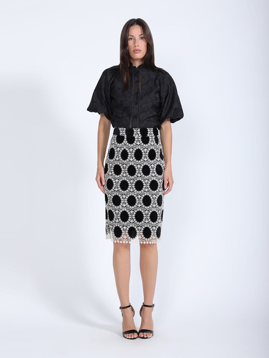 Velvet Polka Dot Crochet Skirt SKIRT Gracia Fashion 