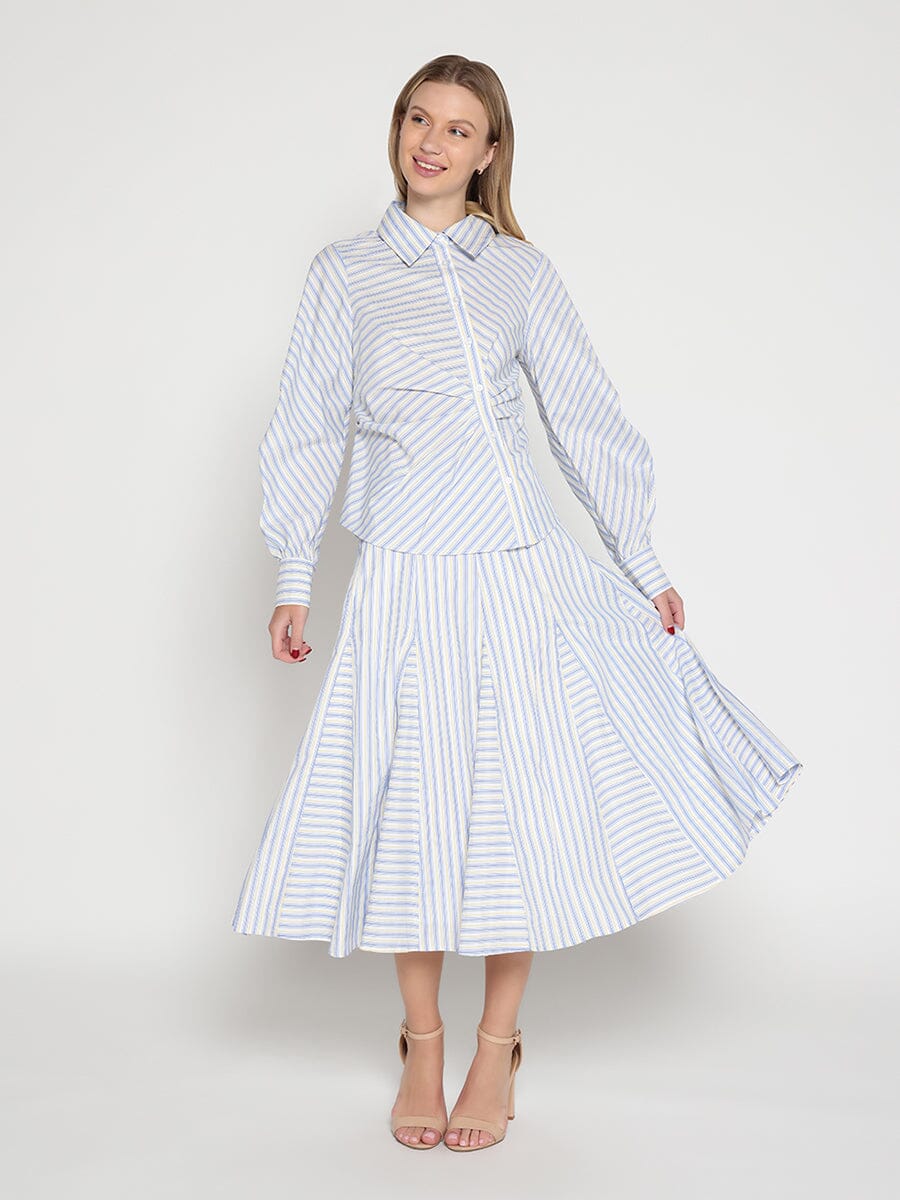 Vertical and Horizontal Striped Shirt TOP Gracia Fashion WHITE/BLUE S 