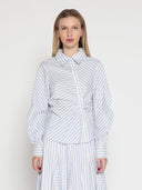 Vertical and Horizontal Striped Shirt TOP Gracia Fashion WHITE/BLUE S 