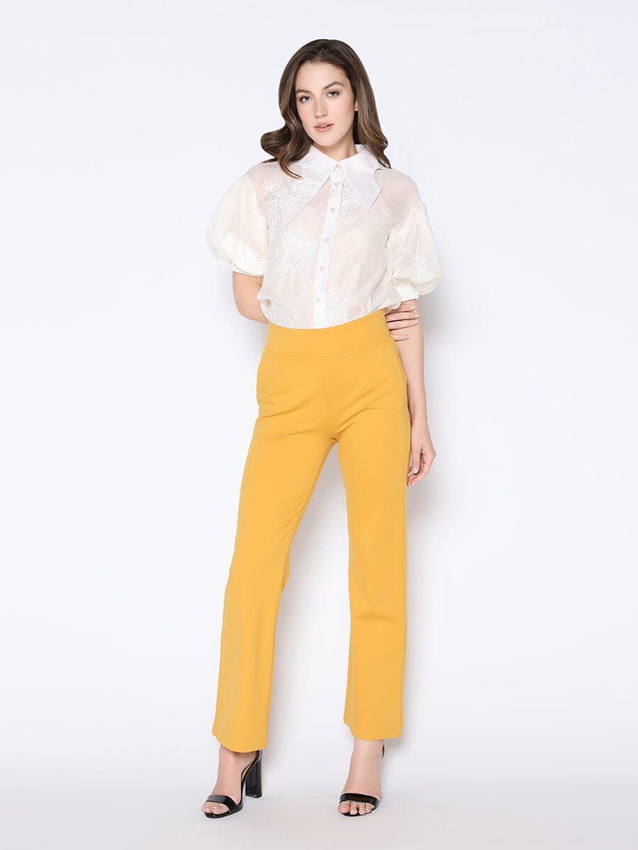 Waist Band Stretched Fitted Pants PANTS Gracia Fashion 