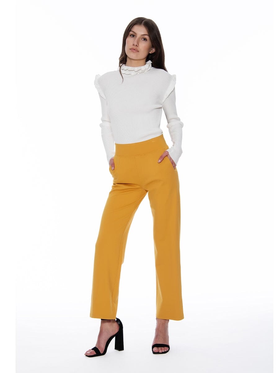 Waist Band Stretched Fitted Pants PANTS Gracia Fashion MUSTARD S 
