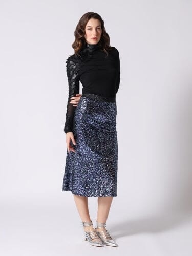 Whole Spangle Shiny Banding Midi Skirt SKIRT Gracia Fashion PURPLE S 