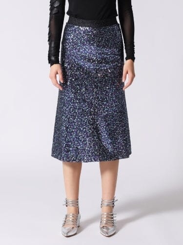 Whole Spangle Shiny Banding Midi Skirt SKIRT Gracia Fashion PURPLE S 