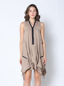 Wide Hem Sleeveless Zipper Detail Dress DRESS Gracia Fashion BEIGE S 