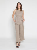 Wide Leg Belt Design Casual Pants PANTS Gracia Fashion 
