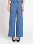 Wide Leg Casual Pants PANTS Gracia Fashion BLUE S 