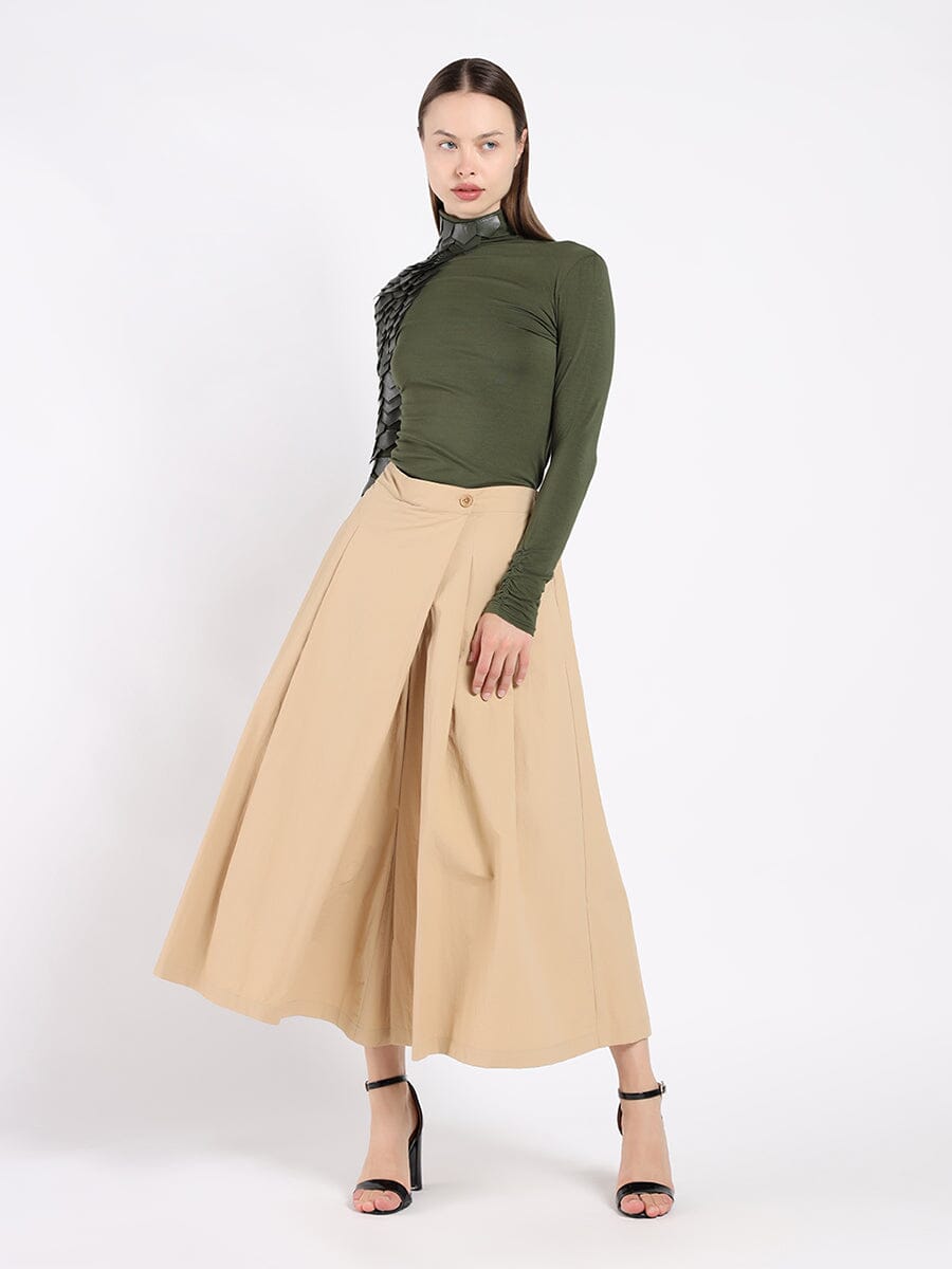 Wide Leg Culottes Pants PANTS Gracia Fashion BEIGE S 