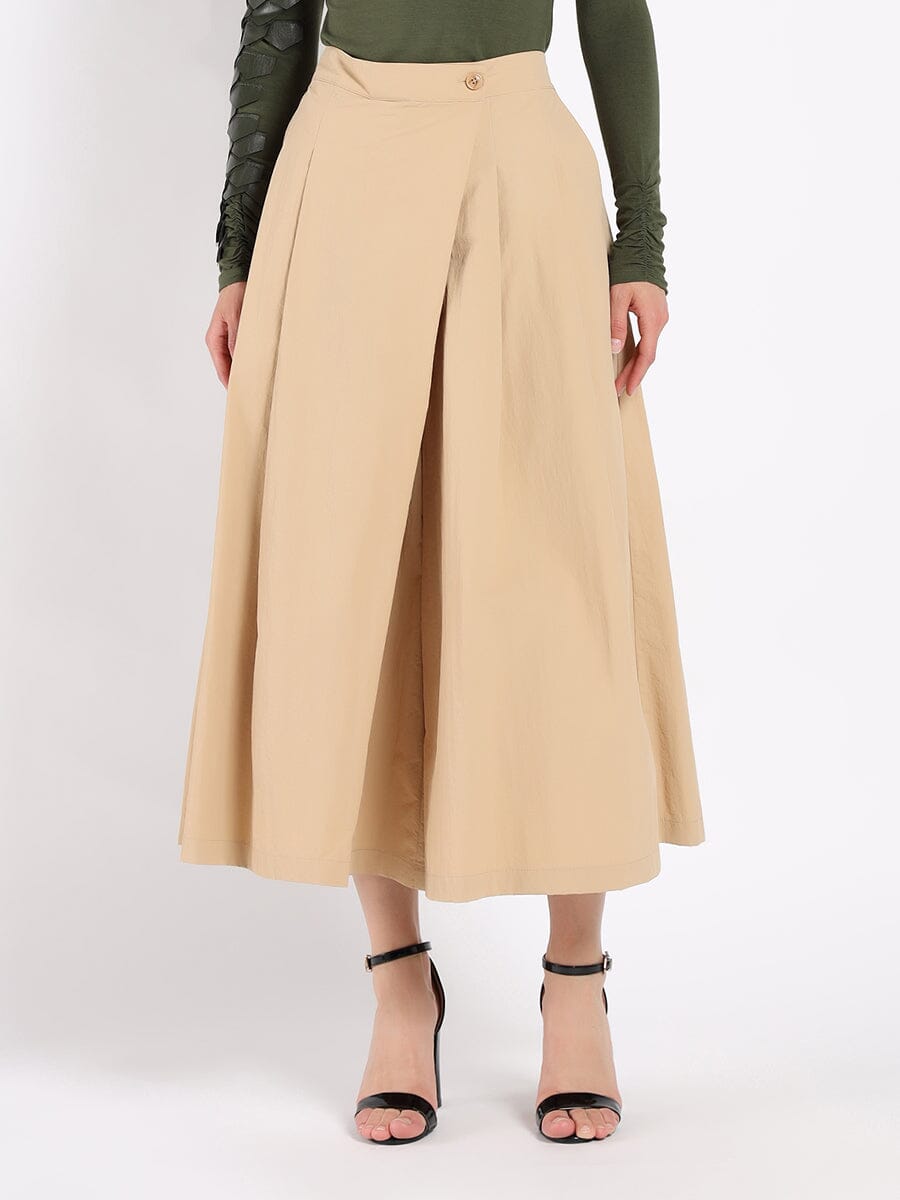 Wide Leg Culottes Pants PANTS Gracia Fashion BEIGE S 