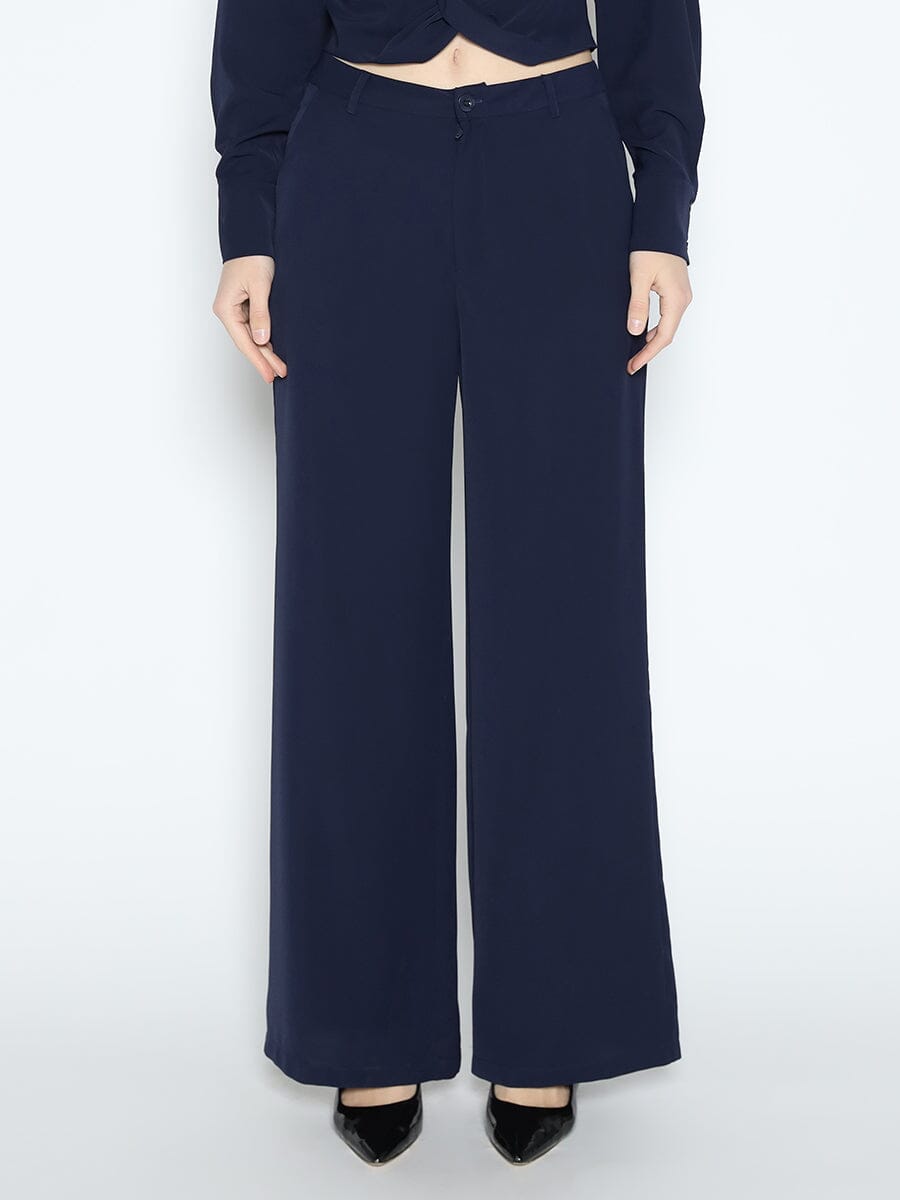 Wide Leg Dress Pants PANTS Gracia Fashion NAVY S 