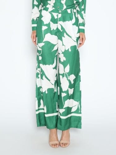 Wide Leg Floral Print Pajama Pants PANTS Gracia Fashion GREEN S 