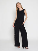 Wide Leg Half Button Open Casual Pants PANTS Gracia Fashion 
