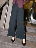 Wide Leg Half Button Open Casual Pants PANTS Gracia Fashion BLACK S 