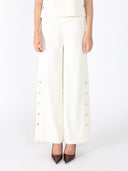 Wide Leg Half Button Open Casual Pants PANTS Gracia Fashion CREME S 