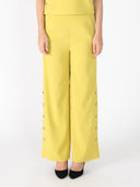 Wide Leg Half Button Open Casual Pants PANTS Gracia Fashion MUSTARD S 