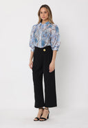 Wide Leg Pant With Decorative Gold Button PANTS Gracia Fashion 