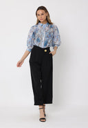 Wide Leg Pant With Decorative Gold Button PANTS Gracia Fashion 