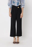 Wide Leg Pant With Decorative Gold Button PANTS Gracia Fashion BLACK S 
