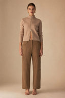 Wide Leg Pants With Curved Panel Detail PANTS Gracia Fashion BROWN S 