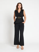 Wide Leg Pants With Front Pleats PANTS Gracia Fashion 
