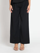 Wide Leg Pants With Front Pleats PANTS Gracia Fashion BLACK S 