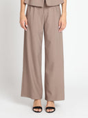 Wide Leg Pants With Front Pleats PANTS Gracia Fashion BROWN S 