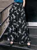 Wide Leg Prinetd Viscose Pants PANTS Gracia Fashion BLACK S 