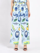 Wide Leg Print Pants PANTS Gracia Fashion BLUE S 