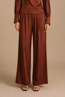 Wide Leg Satin Pants PANTS Gracia Fashion BROWN S 