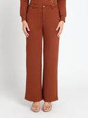 Wide Leg Scuba Pants PANTS Gracia Fashion RUST S 