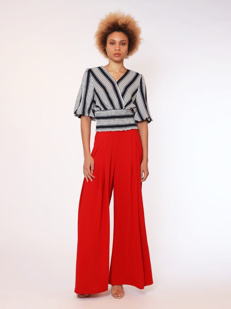 Wide Leg Solid Palazzo Flowy Pants PANTS Gracia Fashion RED S 