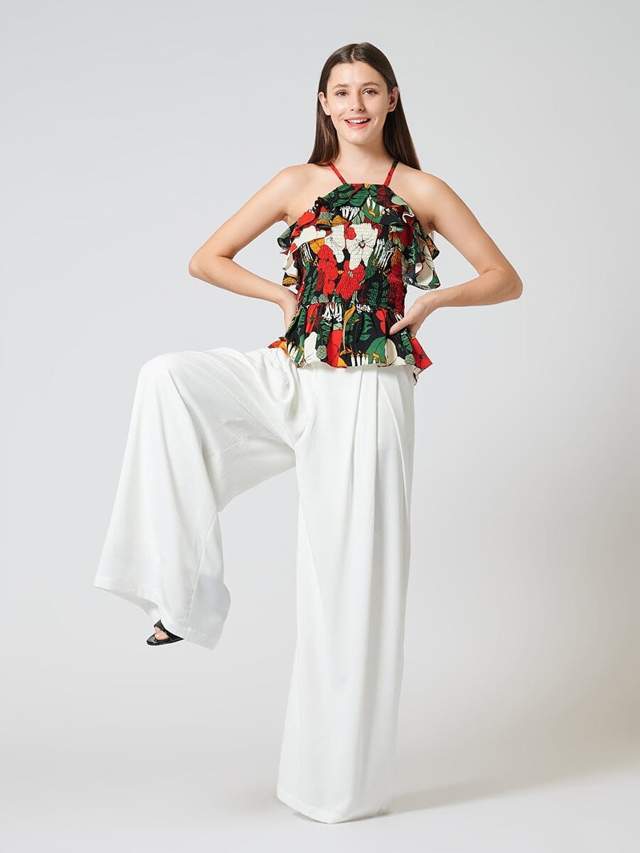 Wide Leg Solid Palazzo Flowy Pants PANTS Gracia Fashion WHITE S 