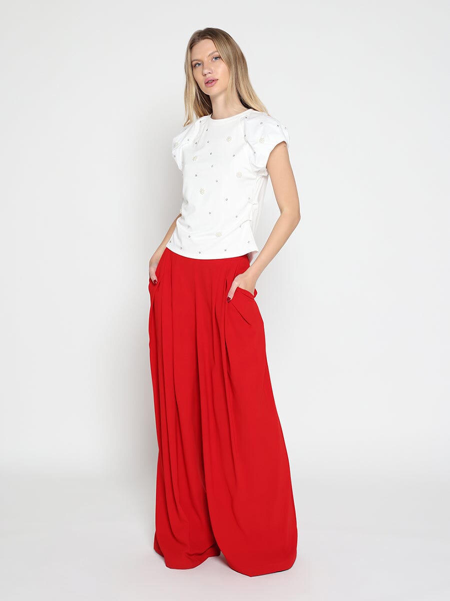 Wide Leg Solid Palazzo Flowy Pants PANTS Gracia Fashion 