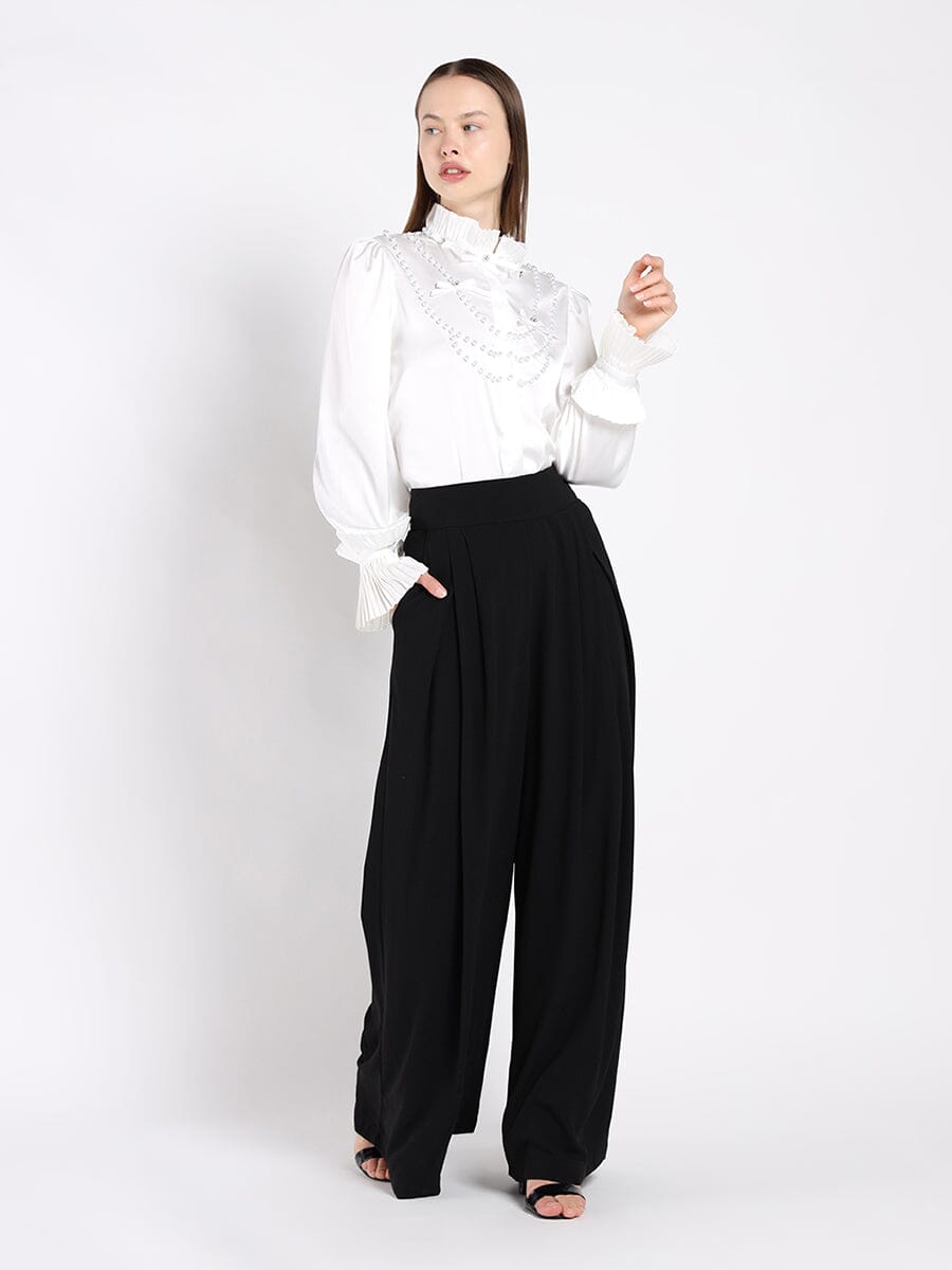 Wide Leg Solid Palazzo Flowy Pants PANTS Gracia Fashion 