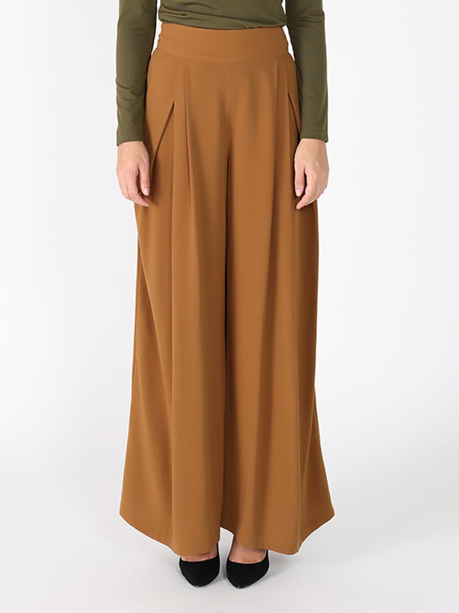 Wide Leg Solid Palazzo Flowy Pants PANTS Gracia Fashion L/BROWN S 