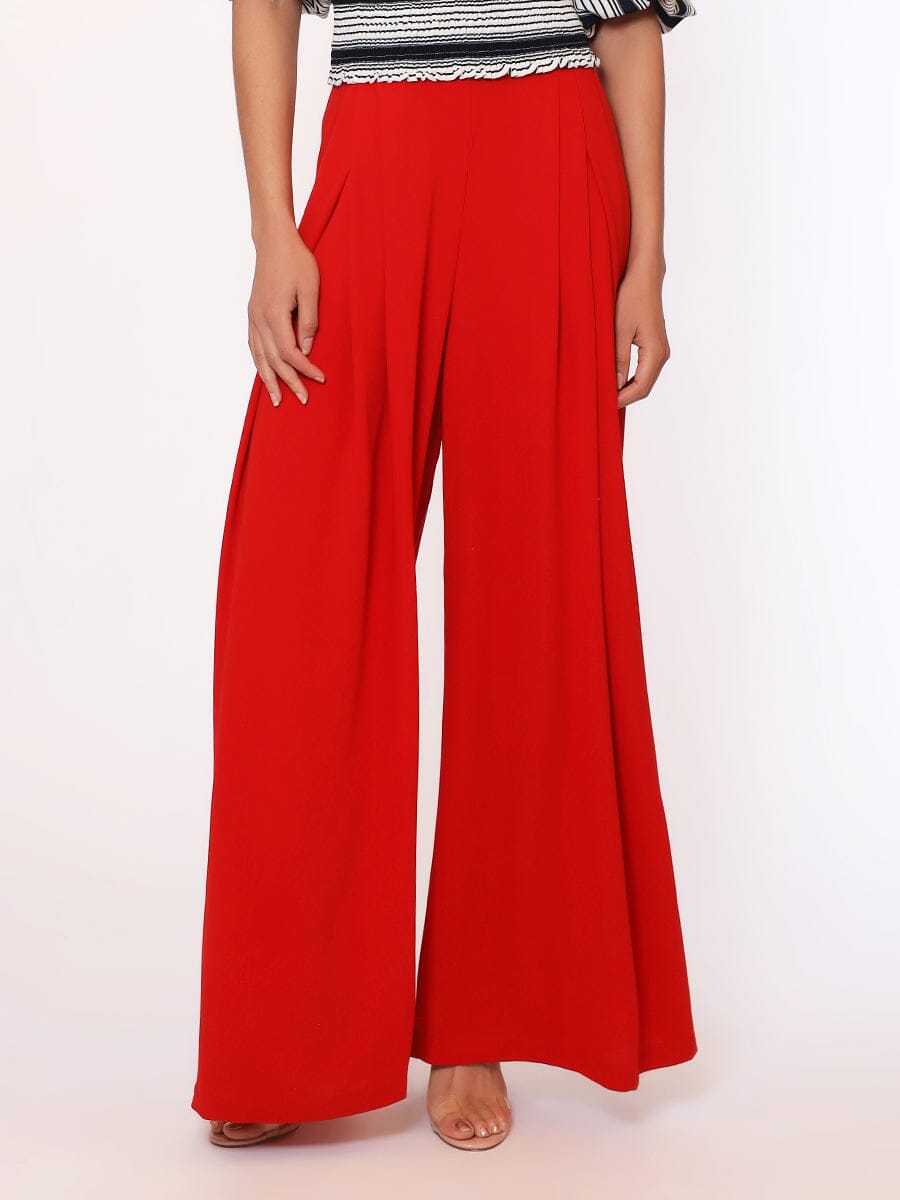 Wide Leg Solid Palazzo Flowy Pants PANTS Gracia Fashion RED S 